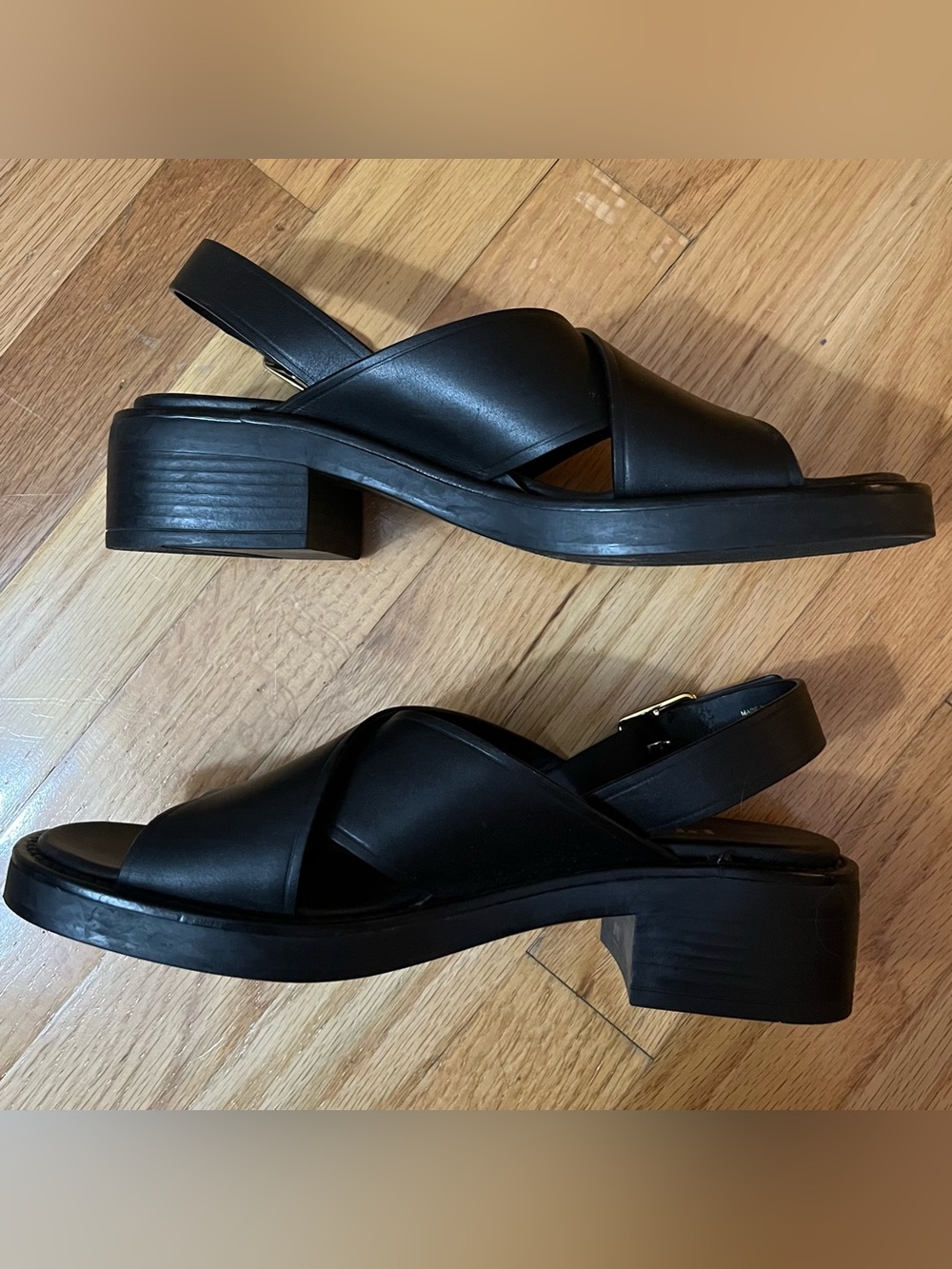 Prada Black Leather Crisscross Slingback Sandals 45mm Women's Size 37.5 7.5 - Picture 12 of 16